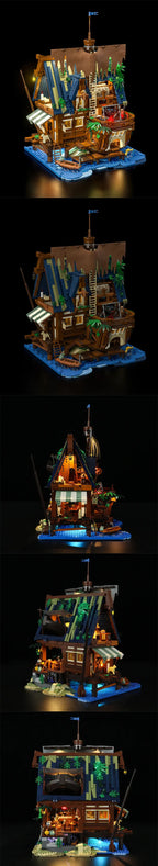 FUNWHOLE F9011 Taverna sul Molo Medievale Modulare Creator con LUCI LED 2143 PCS