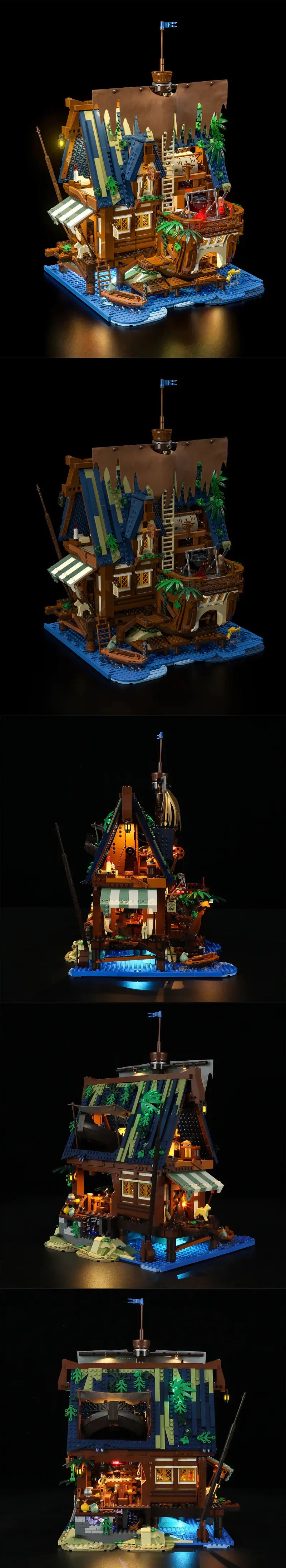 FUNWHOLE F9011 Taverna sul Molo Medievale Modulare Creator con LUCI LED 2143 PCS