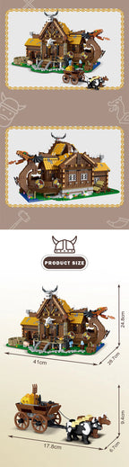 MORK 033051 MOC Medievale Viking Casa Vichinga con Drago Con Luci LED 3129PCS