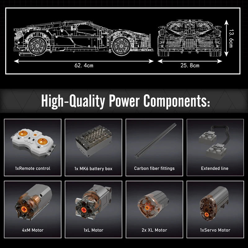 Mould King 13163 Technic La Voiture Noire Con Scatola e Motore radiocomandato