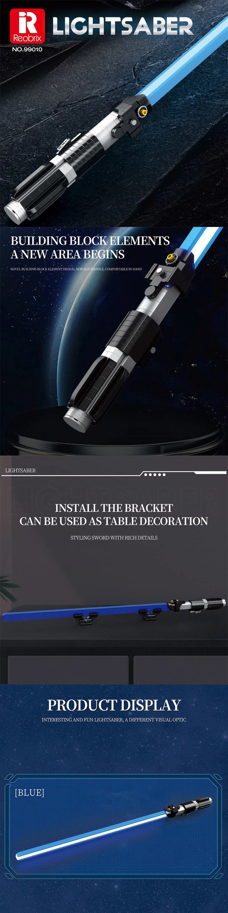 Reobrix 99010 Star Wars spada laser Gialla Verde Blu Bianca con Scatola 629 PCS